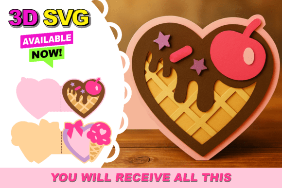 Ice Cream Heart Card 3D 139027642 Creativo Digital