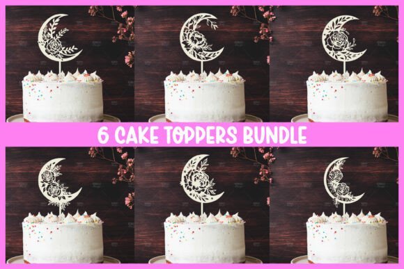 6 Adornos Florales Para Pastel De Luna Creativo Digital