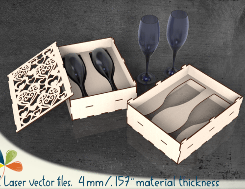 Caja Para Copas De Vino Con Multiples Corazones Recortados Creativo Digital