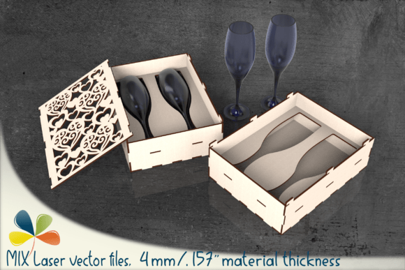 Caja Para Copas De Vino Con Multiples Corazones Recortados Creativo Digital