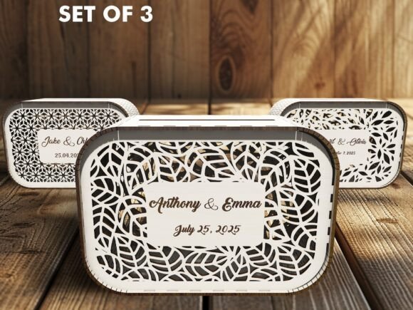 Juego De 3 Cajas Para Tarjetas De Boda Personalizadas Creativo Digital