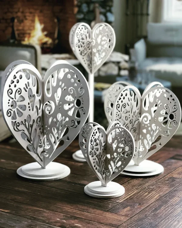 Juego De 4 Corazones 3d De Estilo Folklorico Con Pedestal Creativo Digital