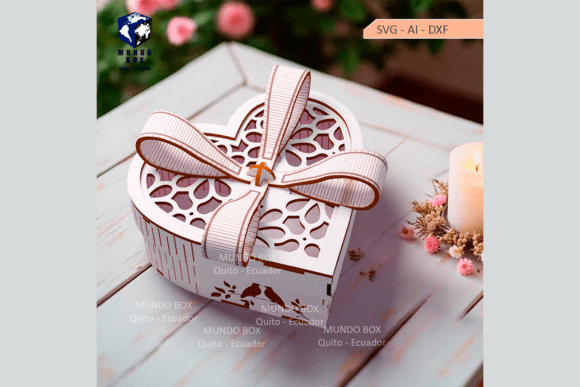 Caja Corazon Con Lazo Creativo Digital