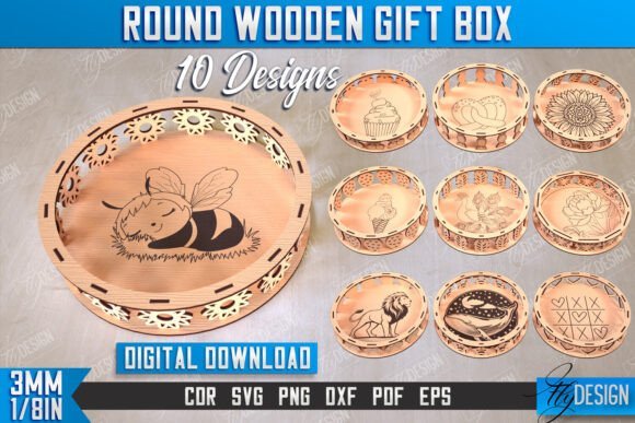 Paquete De Cajas De Regalo De Madera Redondas Creativo Digital