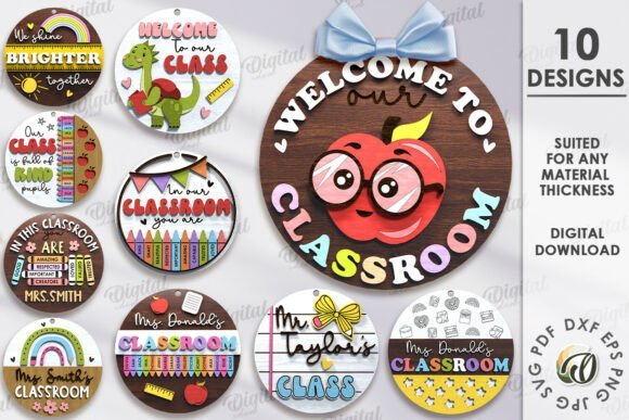 Paquete De Letreros Para Puertas De Aula Creativo Digital