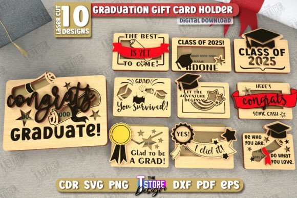 Paquete De Porta Tarjetas De Regalo De Graduacion Creativo Digital