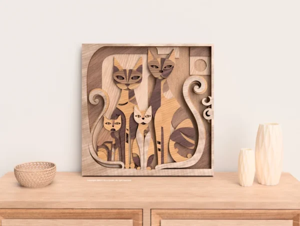 Adorno Cuadro De Gato Familia Abstracto Creativo Digital