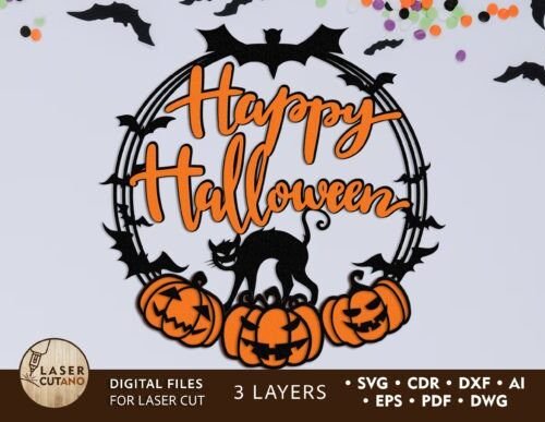 Corona De Halloween Con Gato Negro Creativo Digital