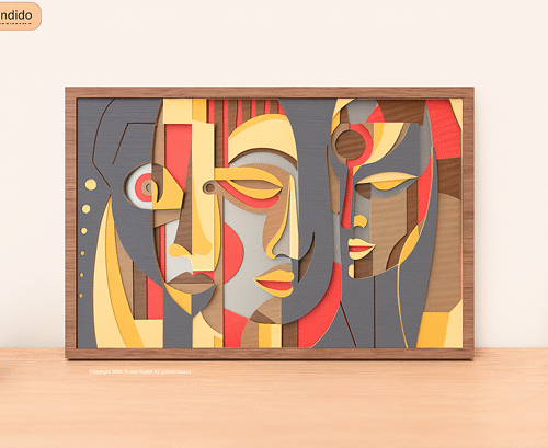 Cuadro Abstracto De Caras De Arte Multicapa Creativo Digital