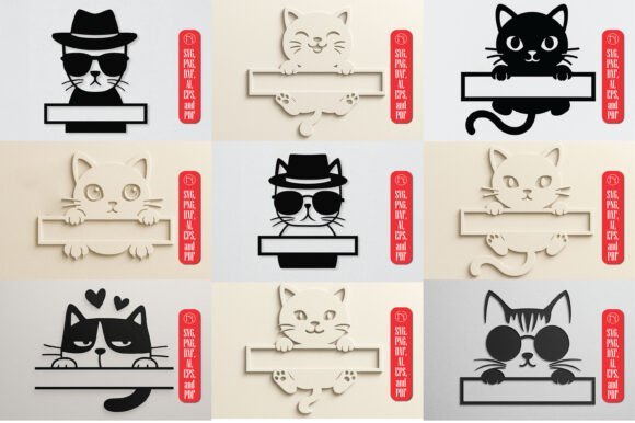 Paquete De Monograma De Gato Creativo Digital