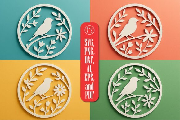 Rama De Arbol Redonda Con Pajaro Creativo Digital