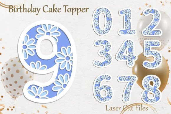 Adorno Para Tarta De Cumpleanos Con Numeros Y Flores Creativo Digital