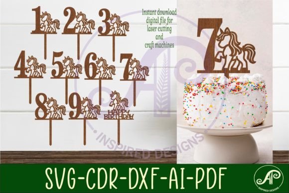 Adornos Para Tarta Con Forma De Unicornio Y Numeros Creativo Digital