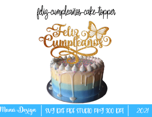 Feliz Cumpleanos Mariposa Cake Topper Creativo Digital