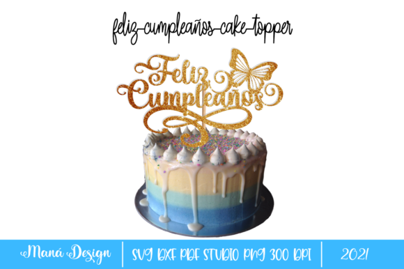 Feliz Cumpleanos Mariposa Cake Topper Creativo Digital