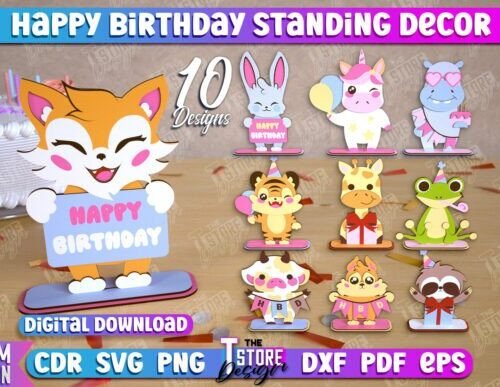 Paquete De Decoracion De Pie Con Mensaje Feliz Cumpleanos Creativo Digital