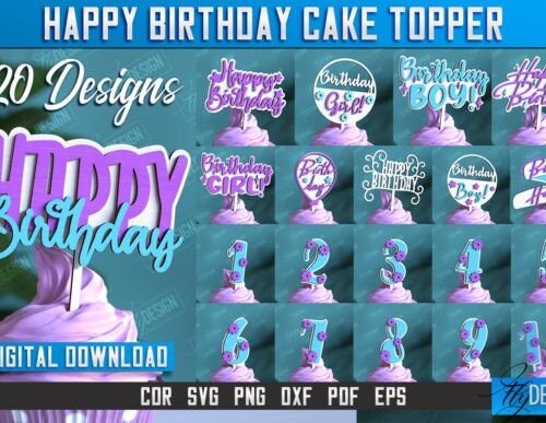 Paquete De Disenos De Adornos Para Tartas De Feliz Cumpleanos Creativo Digital