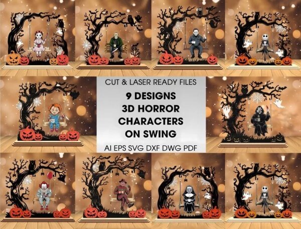 Paquete De Personajes De Terror En Columpio Creativo Digital