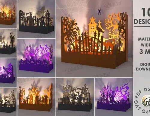 Wooden Halloween Lamps Creativo Digital