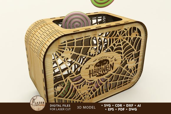 Caja De Dulces Decorativa Con Texto Happy Halloween Creativo Digital