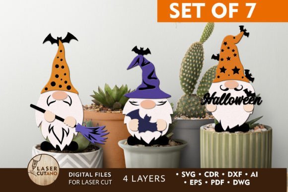 Plantilla Decorativa De Conjunto De Gnomos De Halloween Creativo Digital