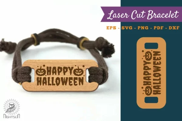 Pulsera Cortada Con Laser Con Texto Feliz Halloween 2 Creativo Digital
