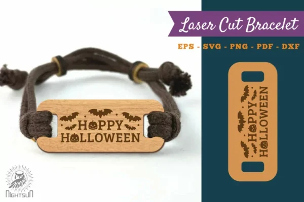 Pulsera Cortada Con Laser Con Texto Feliz Halloween Creativo Digital