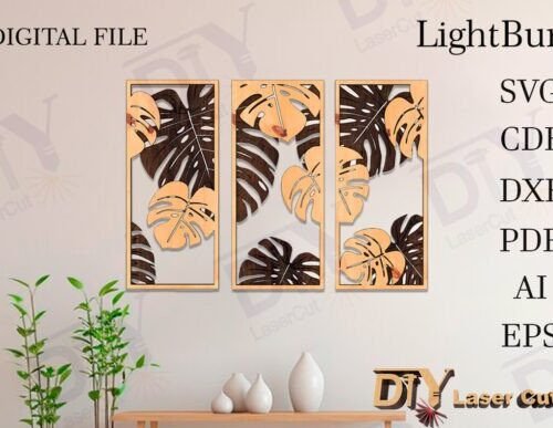3 Paneles De Hojas Tropicales Para Decoracion De Pared Creativo Digital