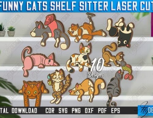 Set De Gatos Divertidos Para Colocar En Estanterias Creativo Digital