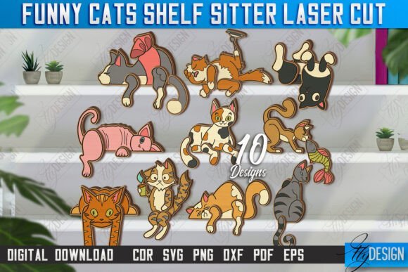 Set De Gatos Divertidos Para Colocar En Estanterias Creativo Digital