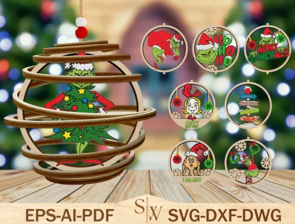 Adorno Navideno En Espiral Grinch Creativo Digital