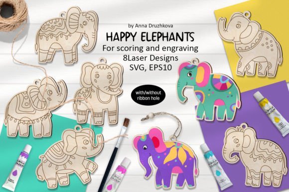 Set Laser Elefantes Felices Creativo Digital