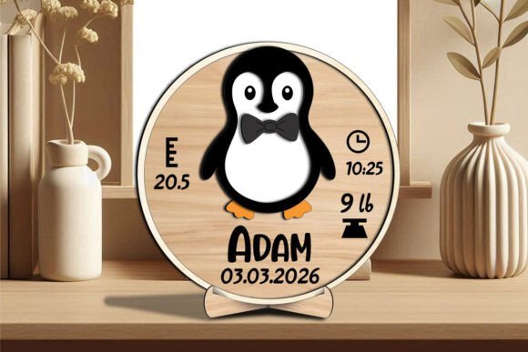 Tablero Redondo Con Anuncio De Nacimiento De Pinguino Creativo Digital