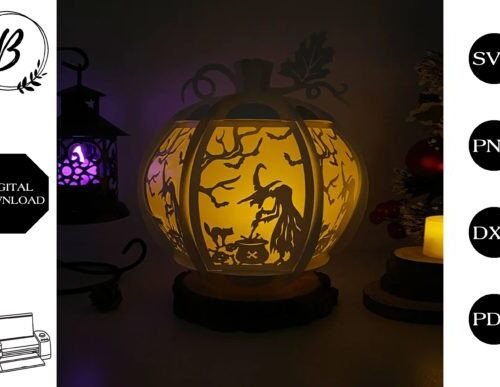 Linterna De Halloween Con Calabaza Y Bruja Creativo Digital