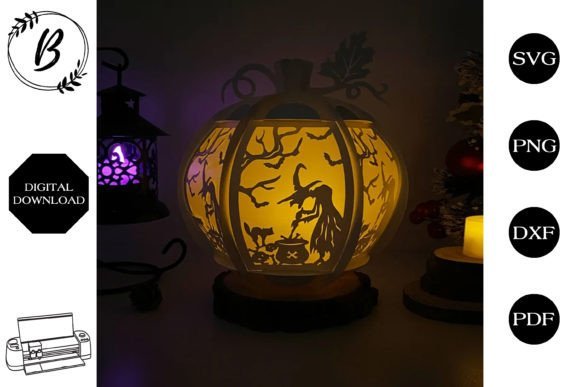 Linterna De Halloween Con Calabaza Y Bruja Creativo Digital