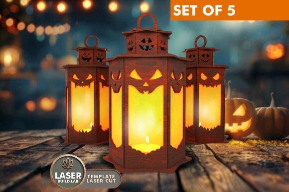 Paquete De 5 Linternas Espeluznantes De Halloween Creativo Digital