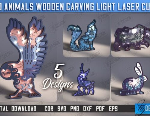 Paquete De Luces De Madera Talladas Con Animales 2 Creativo Digital