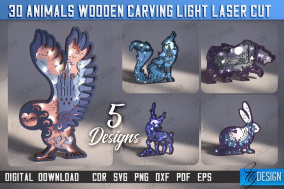 Paquete De Luces De Madera Talladas Con Animales 2 Creativo Digital