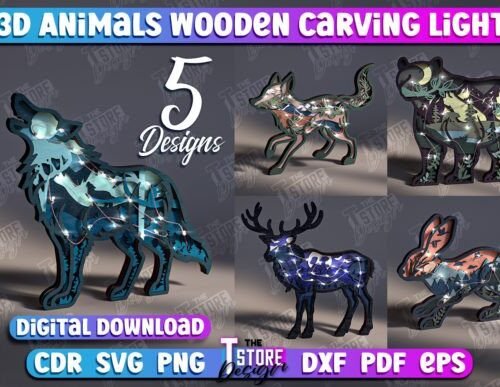 Paquete De Luces De Madera Talladas Con Animales Creativo Digital