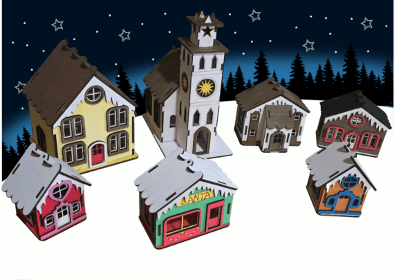 Aldea Navidena Con Escena Invernal Creativo Digital