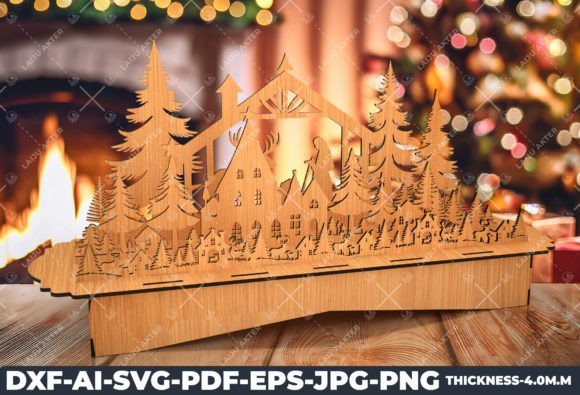 Escena De Pueblo De Madera Para Navidad Creativo Digital