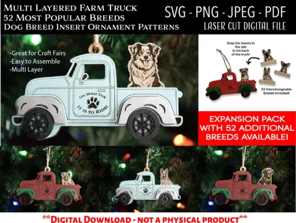 Adorno De Navidad Camion Raza Perro Creativo Digital