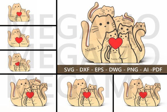 Decoracion De Mesa Con Diseno De Familia De Gatos Creativo Digital