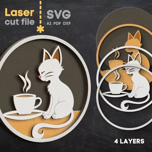 Gato Con Cafe Creativo Digital