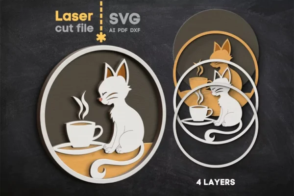 Gato Con Cafe Creativo Digital