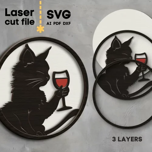 Gato Con Vino 2 Creativo Digital