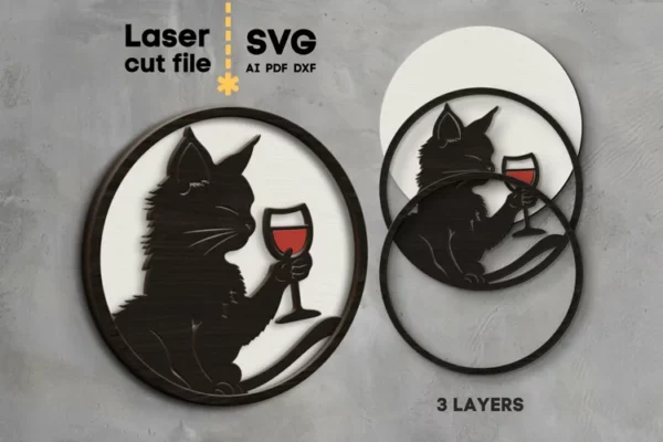 Gato Con Vino 2 Creativo Digital