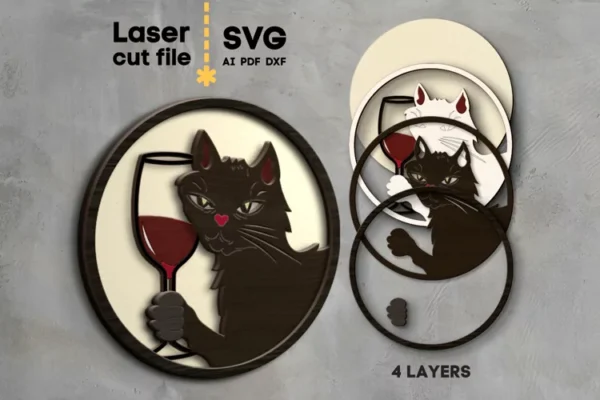 Gato Con Vino Creativo Digital