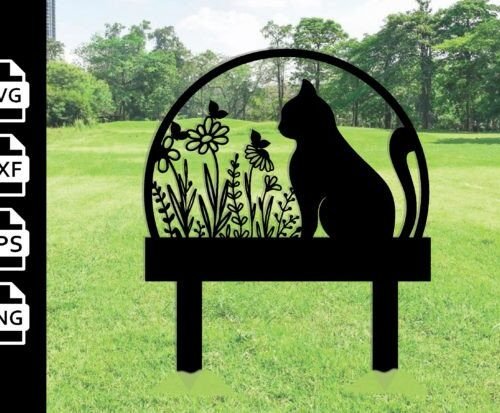 Letrero De Metal Personalizado Con Estacas Para Jardin Con Diseno De Gato 2 Creativo Digital