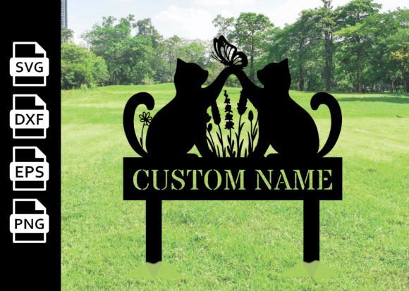 Letrero De Metal Personalizado Con Estacas Para Jardin Con Diseno De Gato Creativo Digital
